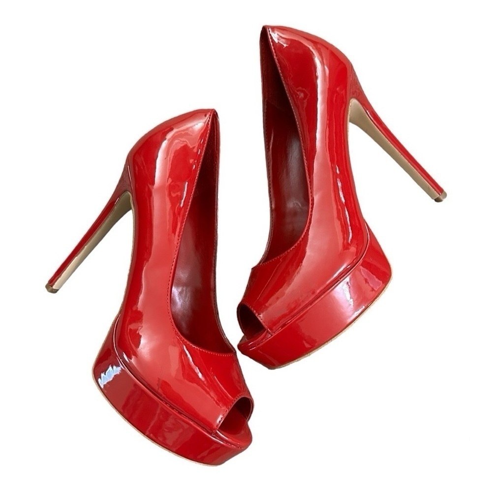 Guess Women’s Cacei Peep Toe Platform Pumps Stiletto Heels in Bright Red sz 10M - Picture 3 of 15